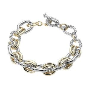 14K Gold Plated Two Tone Chunky Chain Toggle Closure Bracelet